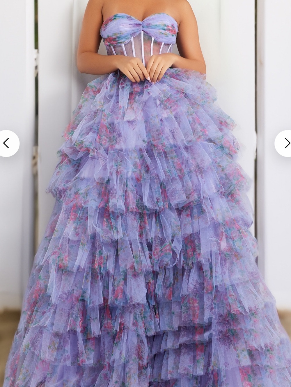 Jovani 39149 Strapless Lavender Floral Ruffle Ball Gown NET size 6 retail 550$ - Picture 2 of 10